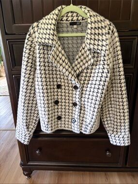 Kut from the Kloth Black and White Houndstooth Double-Breasted Pea Coat